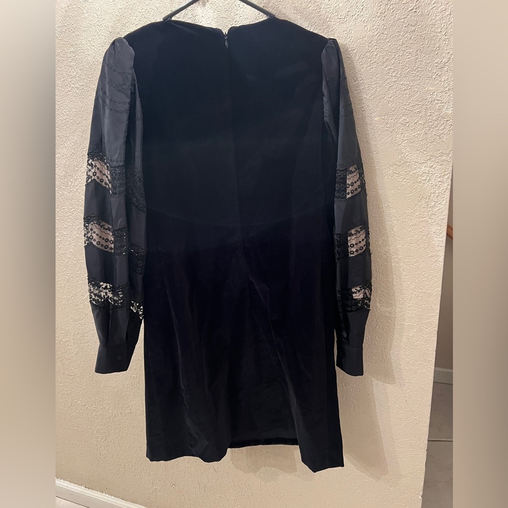 Paul & Joe Made in France Black Velvet Dress Sheer Lace Sleeves FR 38 US 6 - Picture 3 of 4